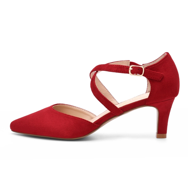 Adjustable Buckle Stiletto Pumps - RED SUEDE - 2
